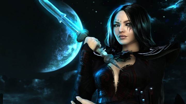 3d Girl With Sword Wearing A Black Dress